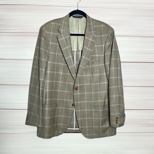 COPPLEY Ermenegildo Zegna Taupe Livid Plaid Lightweight Blazer Half Lined 42R